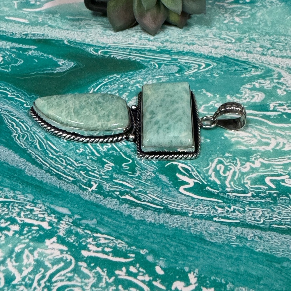 Huge Amazonite Silver Pendant - image 5